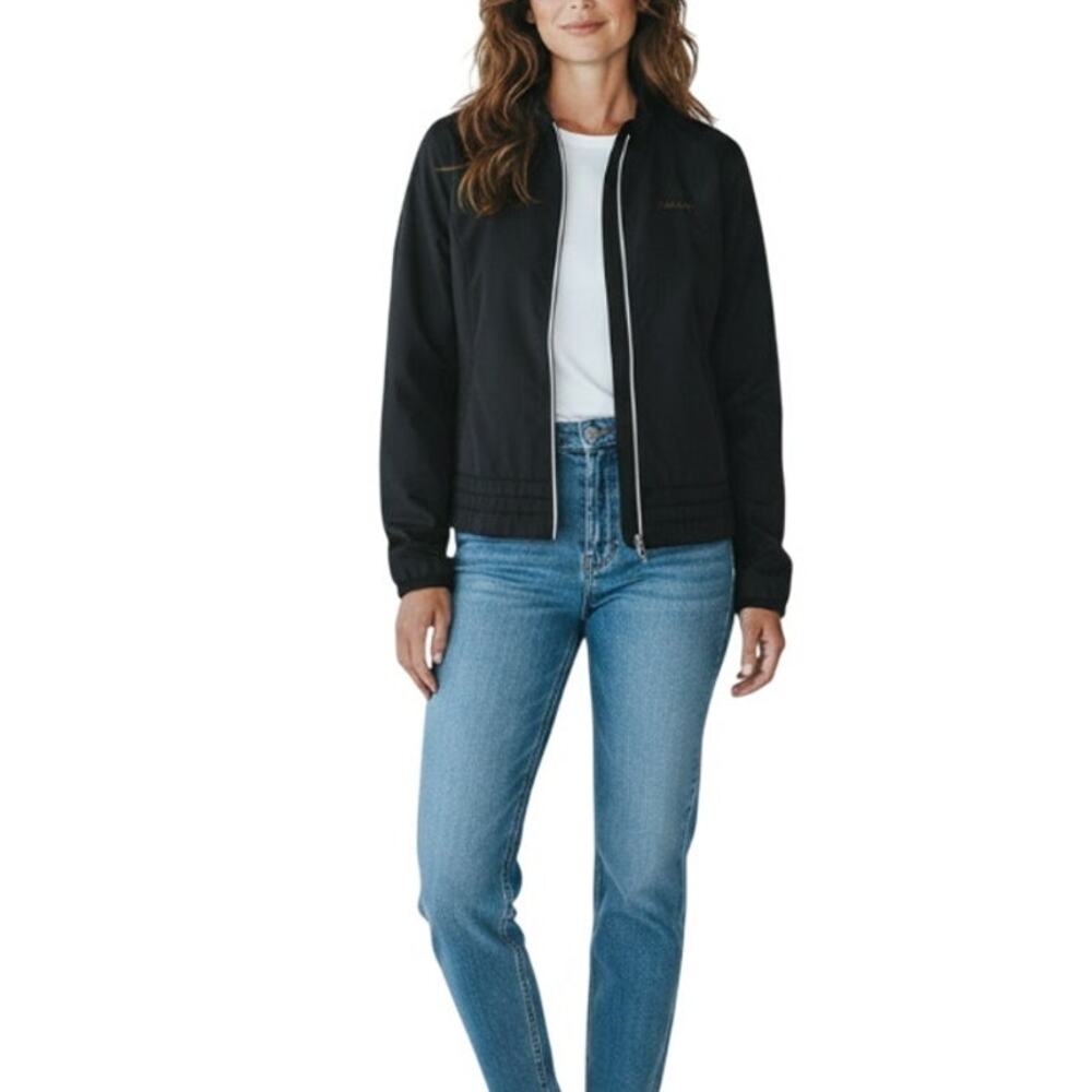 ARIAT Full Zip Packable Rain Jacket Women L Black Travel Timeles Everyday Sporty